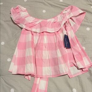 NWT Pink Gingham Off-Shoulder Open Back Top